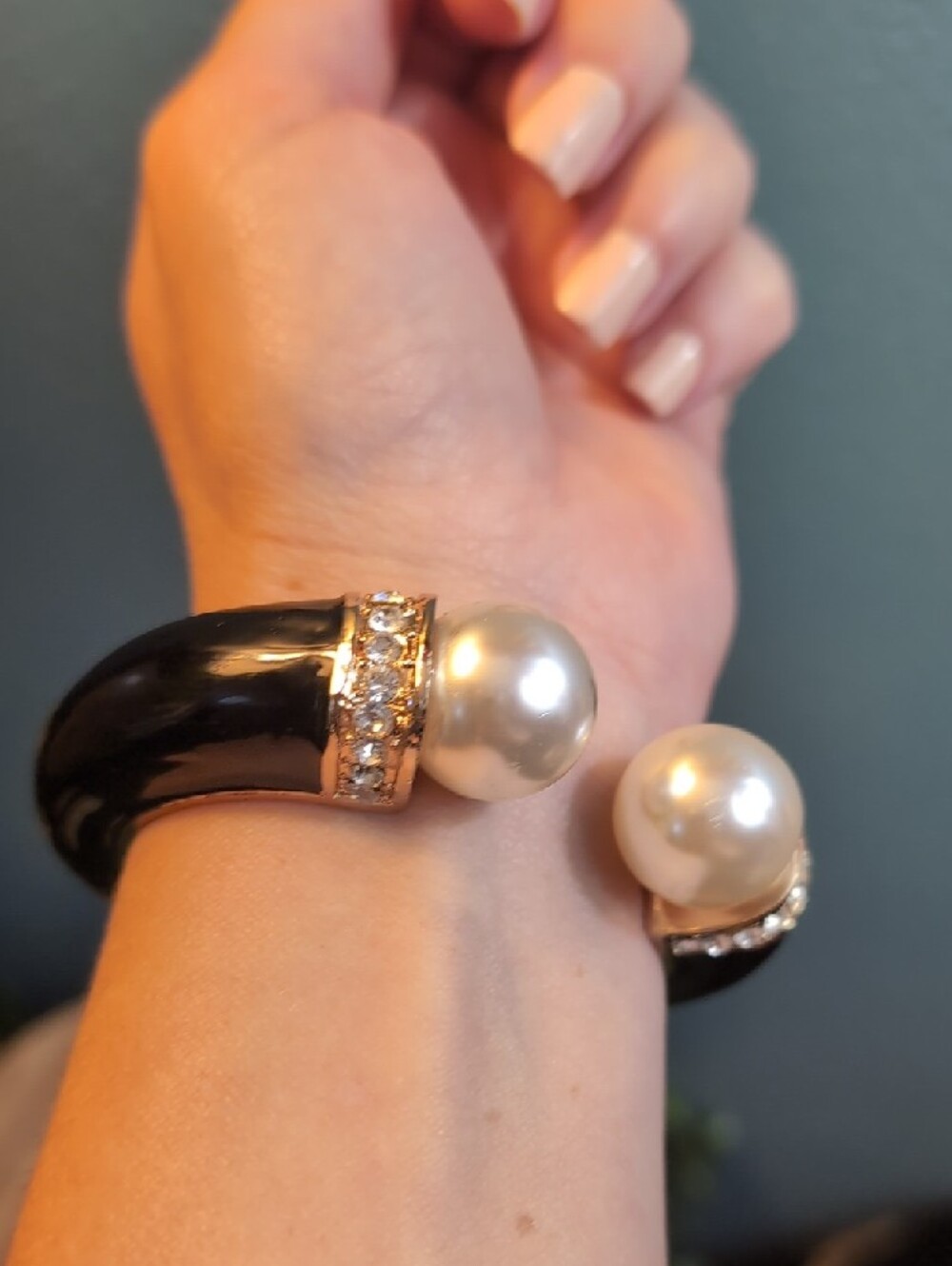 Gold-Tone Black Pearl Accent Cuff Bracelet